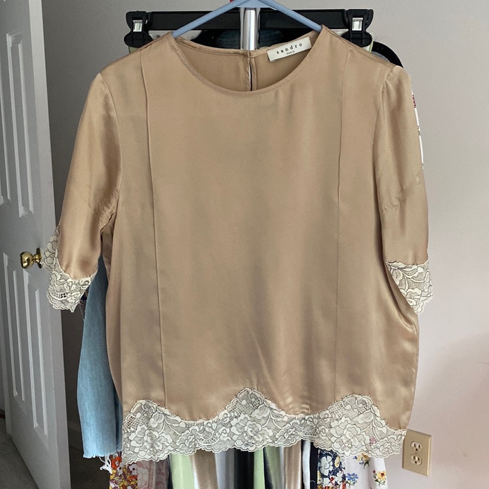 Sandro silk & lace tee